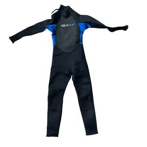 Aqua Blue Black and Gray Full Wetsuit Youth Size 10 Swimming Scuba Snorkeling